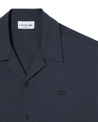 Lacoste camicia a righe uomo manica corta nero grigio