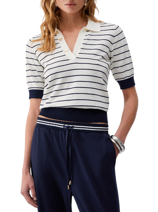 Liu Jo maglia stile polo a righe panna blu