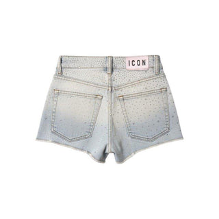 Icon shorts bambina in denim con strass lavaggio chiaro