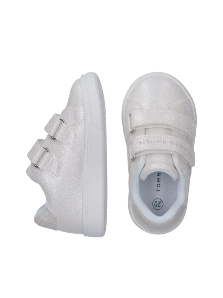 Tommy Hilfiger sneakers bambina in ecopelle con strappi panna