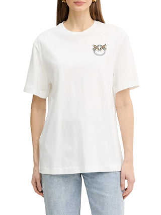 Pinko T-shirt manica corta con logo strass Strepitoso bianco