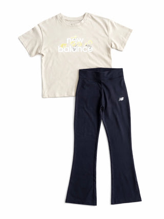 New Balance completo estivo bambina T-shirt e leggings beige nero