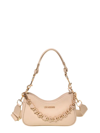 Love Moschino borsa in ecopelle con catenella logata beige chiaro