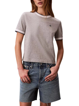 Calvin Klein Jeans T-shirt manica corta con profili in contrasto grigio melange