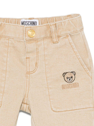 Moschino pantaloni neonato con orsetto beige