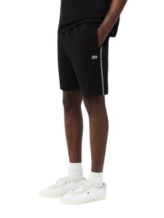 Lacoste bermuda uomo in felpa con banda logata nero