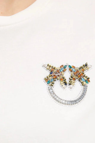 Pinko T-shirt manica corta con logo strass Strepitoso bianco