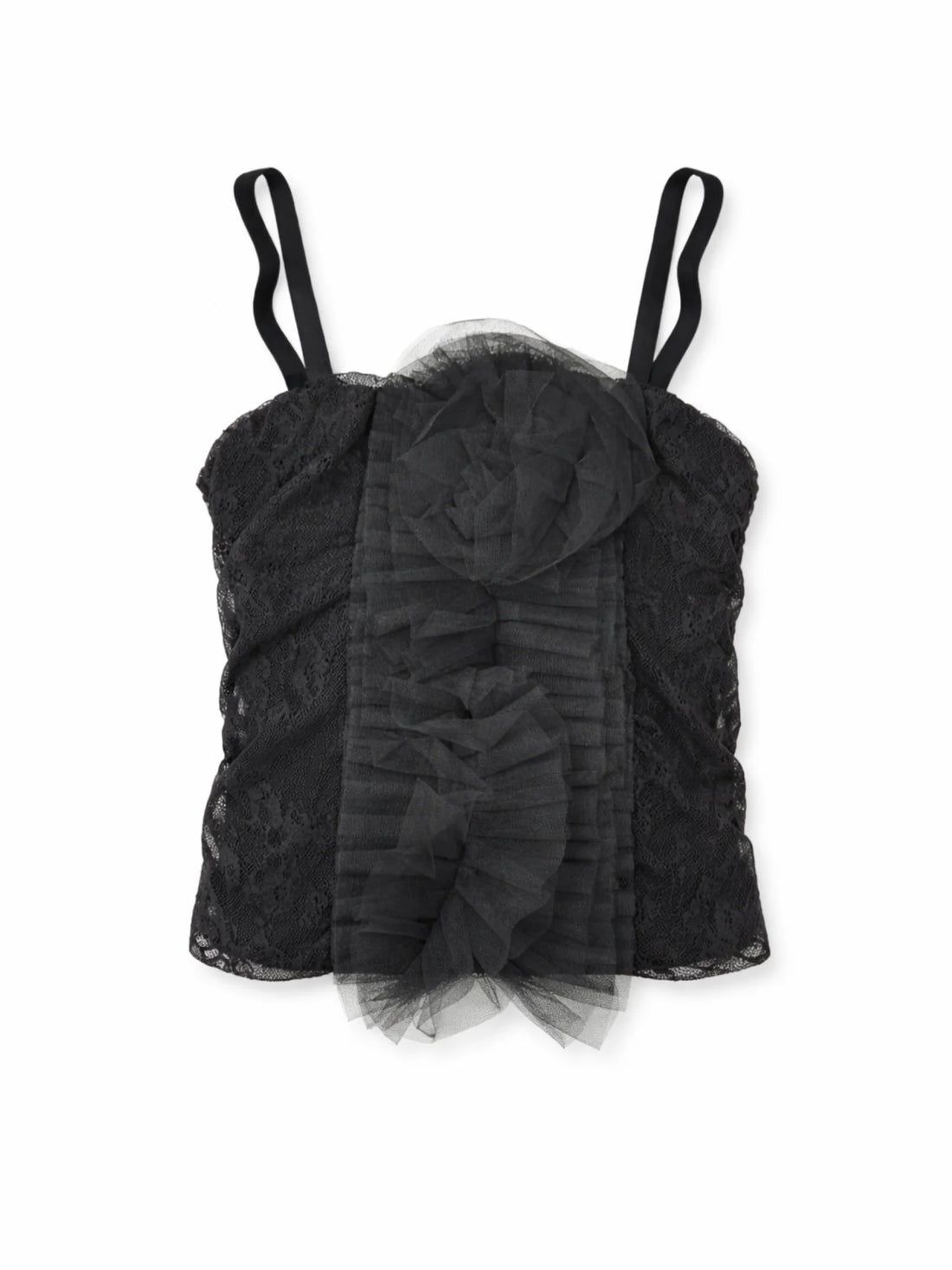 Patrizia Pepe top crop in pizzo con rouches nero