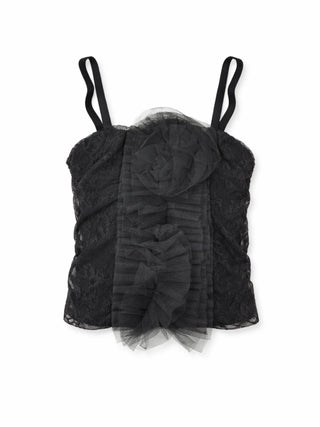 Patrizia Pepe top crop in pizzo con rouches nero