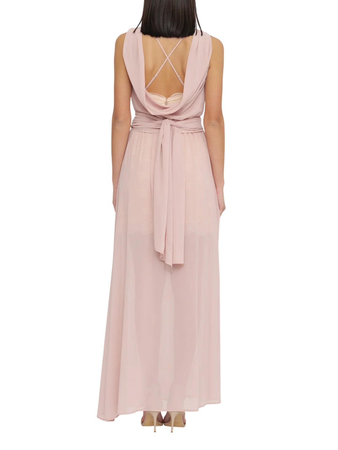 Aniye By abito lungo in georgette con sottoveste in pizzo rosa