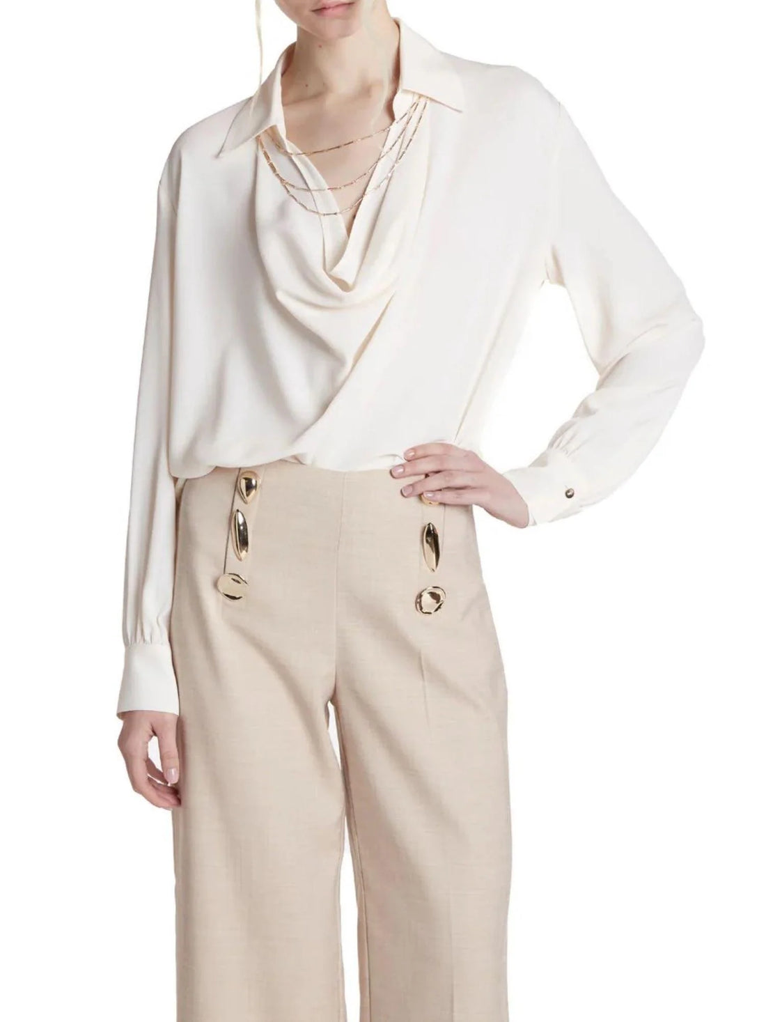 Simona Corsellini blusa misto seta con collane panna