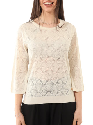 Yes Zee maglia traforata donna manica 3/4 beige chiaro