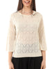 Yes Zee maglia traforata donna manica 3/4 beige chiaro