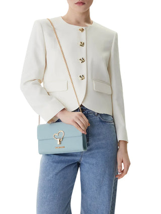 Love Moschino borsa a tracolla in ecopelle martellata celeste
