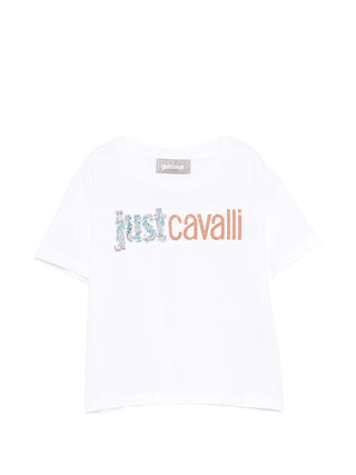 Just Cavalli T-shirt bambina con logo strass bianco