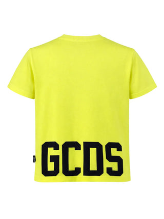 GCDS T-shirt bambino manica corta con logo giallo fluo