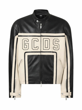 GCDS giubbino bambino bicolore in ecopelle beige nero