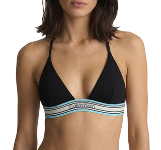 Calvin Klein top bikini triangolo con fascia logata nero