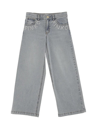 Pinko jeans gamba larga con logo gioiello lavaggio chiaro KFPA031CDS057 D812 PINKO KIDS 