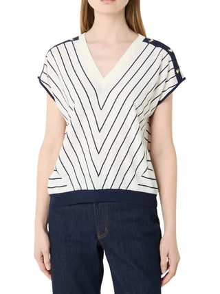 Liu Jo maglia a righe scollo a V panna blu