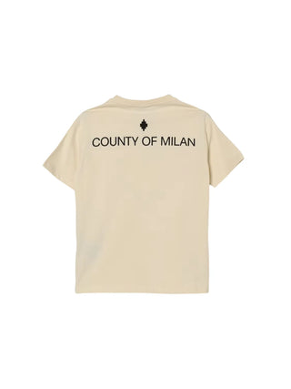 County of Milan T-shirt bambino manica corta con stampa aquila beige