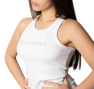 John Richmond canotta donna Verkili con logo strass bianco