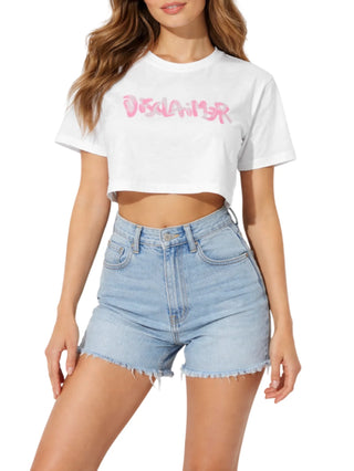 Disclaimer T-shirt crop con logo glitter bianco