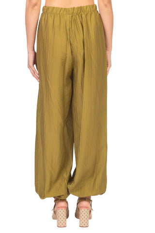 Vicolo pantaloni donna con polsini misto lyocell verde