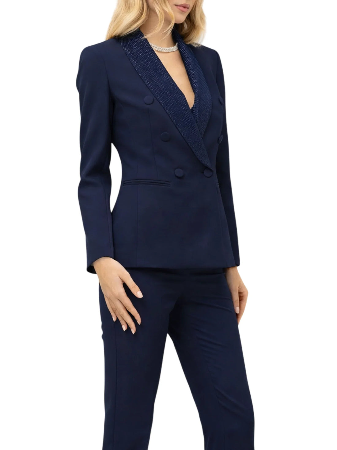 Silence giacca doppiopetto con collo strass blu