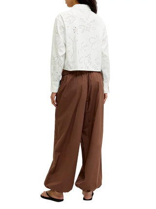 Jjxx camicia donna in pizzo Sangallo manica lunga panna