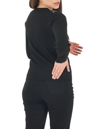 Yes Zee maglia a V con inserto strass nero M093-Z200 0801 YES-ZEE