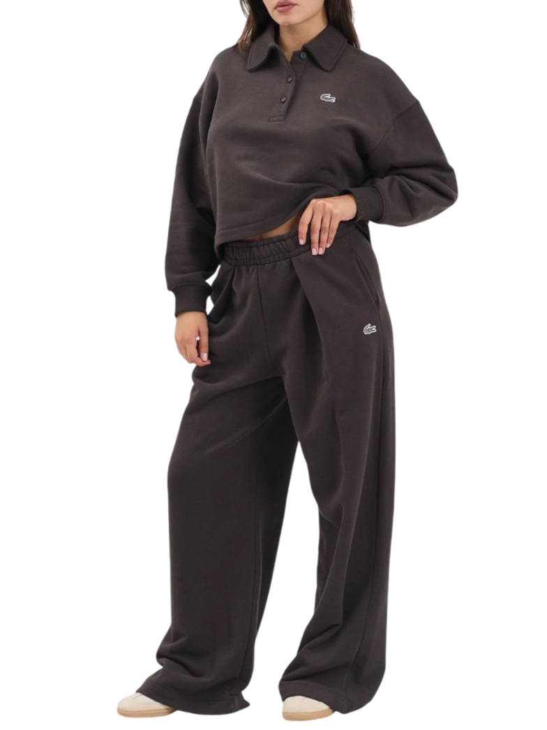 Lacoste pantaloni in felpa wide leg marrone