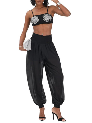 Pinko pantaloni Bore voile trasparente con polsini nero