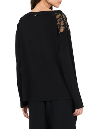 Liu Jo T-shirt manica lunga con pizzo nero TF5186JS360 A3370 LIU JO