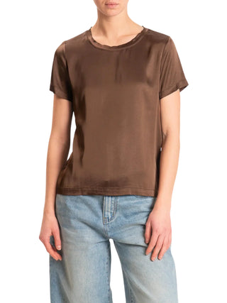 Vicolo T-shirt donna in raso manica corta marrone