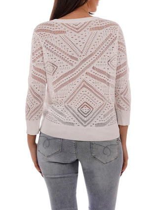 Yes Zee maglia traforata donna manica lunga panna