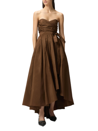 Pinko abito midi Pappagallo in taffetà marrone 104937-Y3LE L71 PINKO