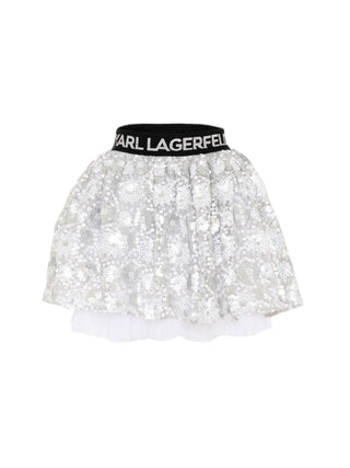 Karl Lagerfeld gonna corta bambina con ricami paillettes argento