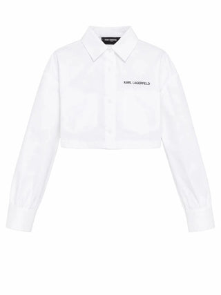 Karl Lagerfeld camicia bambina crop con tasconi bianco