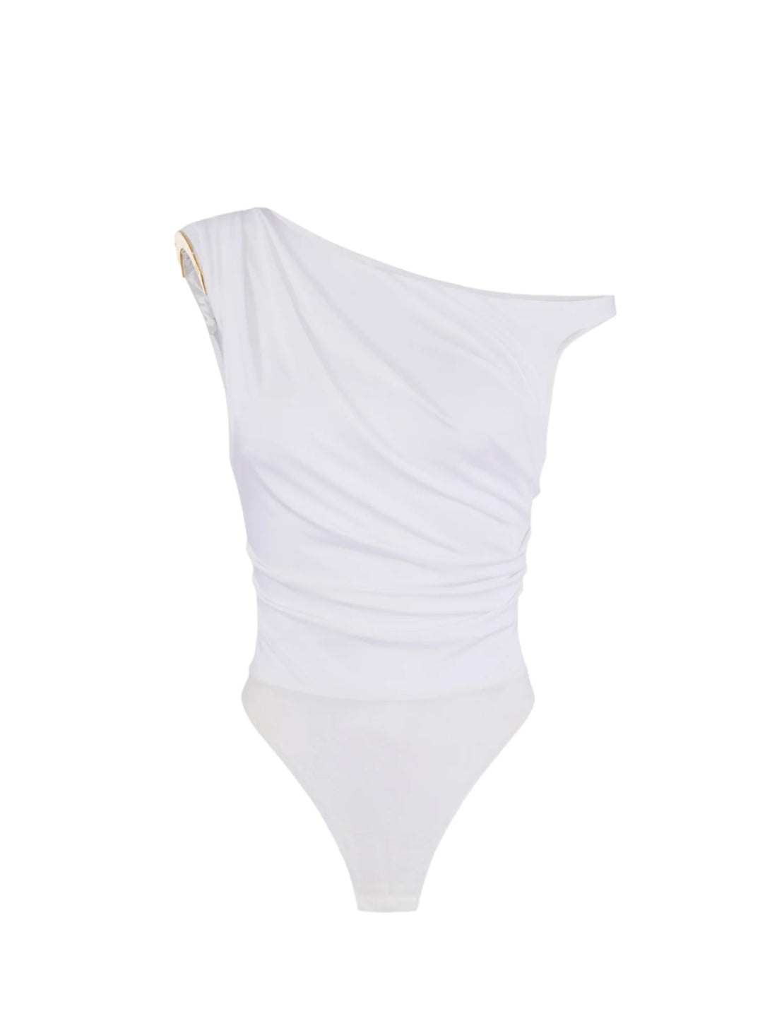 Elisabetta Franchi body monospalla in jersey drappeggiato bianco