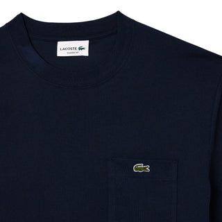 Lacoste T-shirt manica corta in cotone con taschino blu