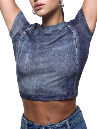 Liu Jo T-shirt manica corta donna effetto denim lavaggio medio