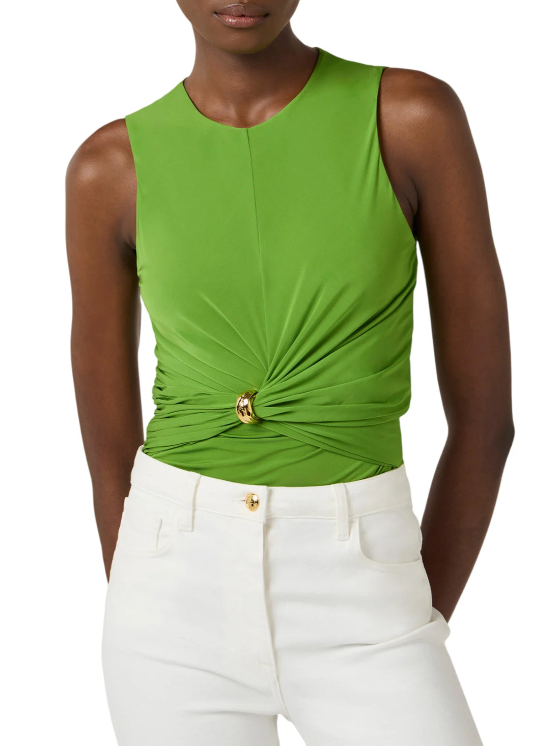 Elisabetta Franchi top donna con dettaglio gioiello verde