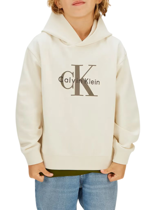 Calvin Klein Jeans felpa con cappuccio stampa logo ecrù
