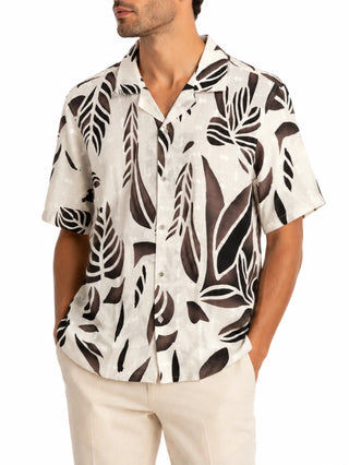 Alta Tensione camicia uomo in fantasia manica corta panna marrone