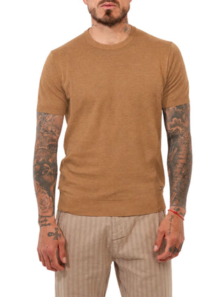 Yes Zee maglia uomo manica corta misto lino marrone tabacco