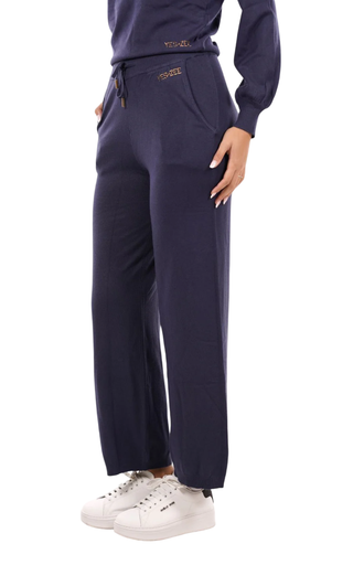 Yez Zee pantaloni in maglia gamba larga blu P369-RU00 0710 YES-ZEE 