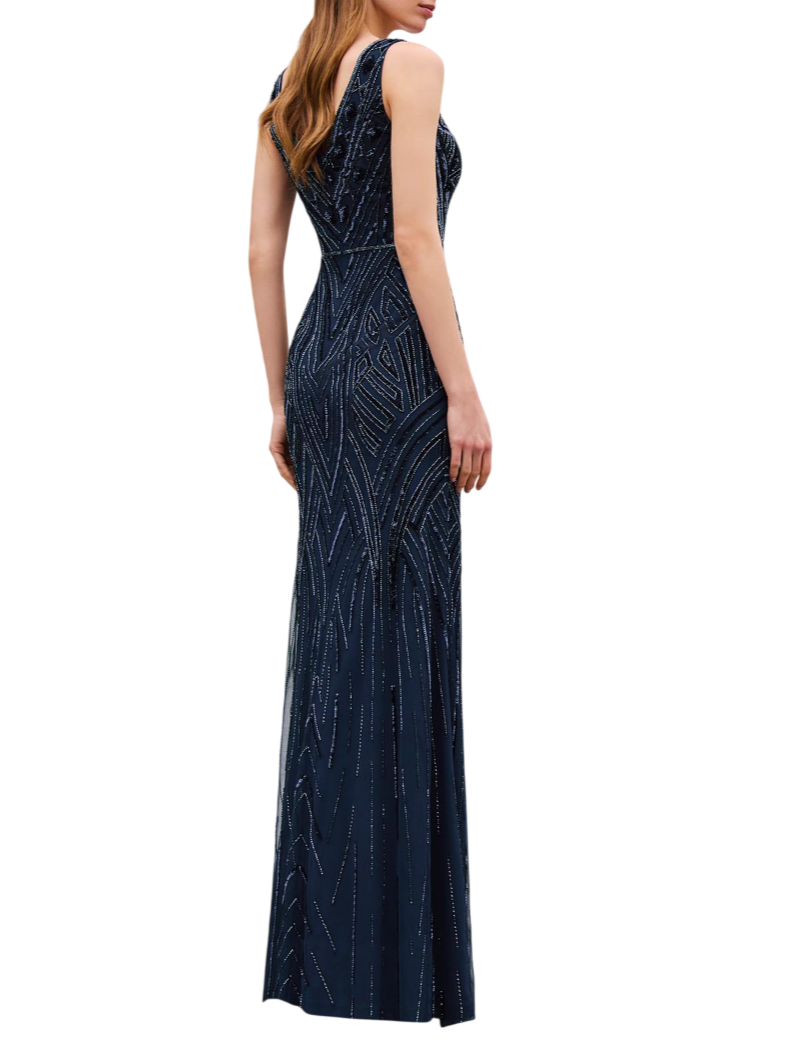 Couture Club abito con ricami gioiello e mantella blu