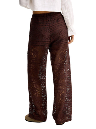 Only pantaloni crochet donna gamba larga marrone