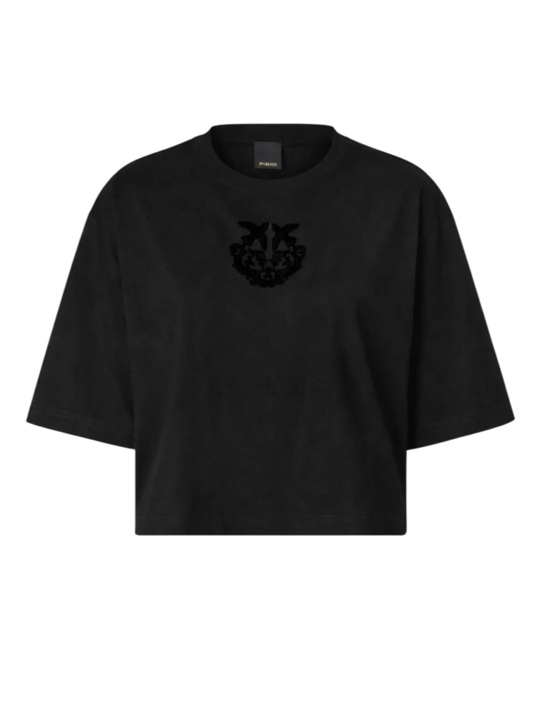 Pinko T-shirt crop Borghetto  con logo ricamato nero